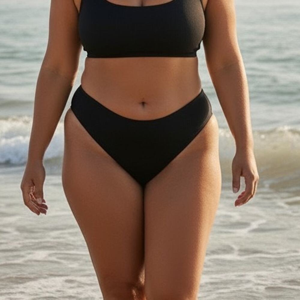 J.Crew Black Curved Waist Mid Rise Cheeky Bikini Bottoms Women's Size 3X NWT